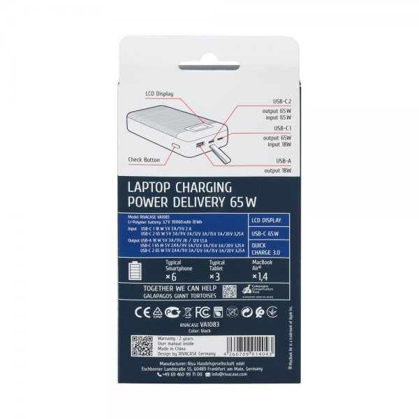 Фото - Батарея мобильная RIVACASE RIVAPOWER 30000 mA Black (VA1083)
