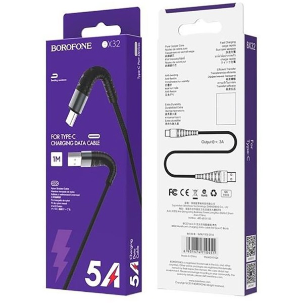 Фото - Кабель BOROFONE BX32 USB to Type-C 2.4A, 1m Black (6931474710451)