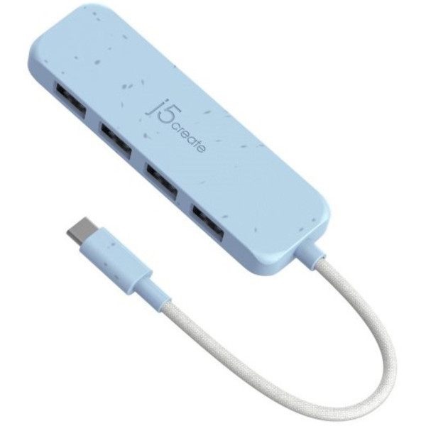 Фото - Хаб USB J5create USB 3.2 USB-С 4 USB-A Fresh Cyan (JCH341EC-N)