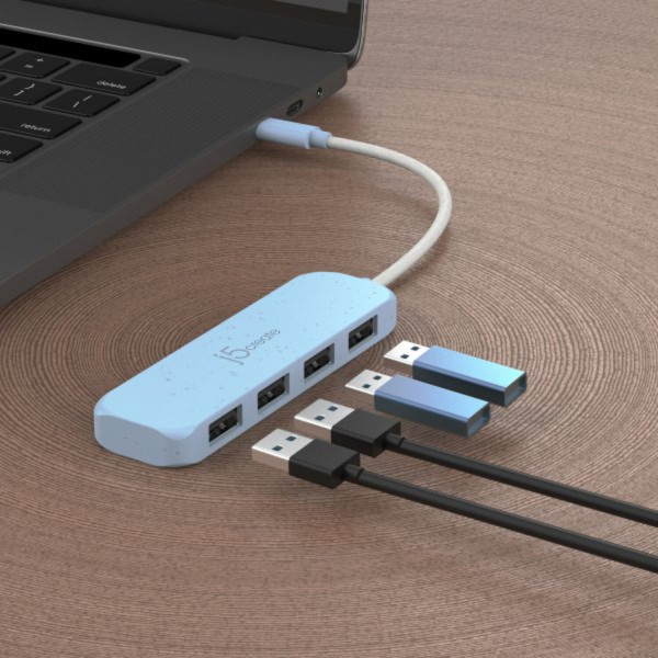 Фото - Хаб USB J5create USB 3.2 USB-С 4 USB-A Fresh Cyan (JCH341EC-N)