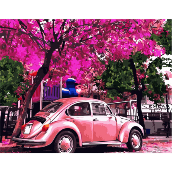 Фото - Картина по номерам Strateg "Розовый Volkswagen Beetle" 40х50 см (VA-1975)