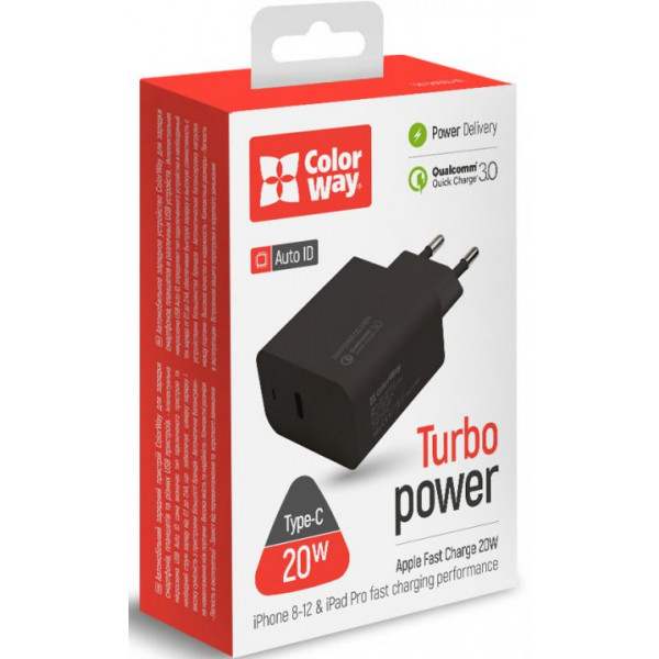 Фото - Мережевий зарядний пристрій Colorway Type-C PD + USB QC3.0 Black (CW-CHS023PD-BK)