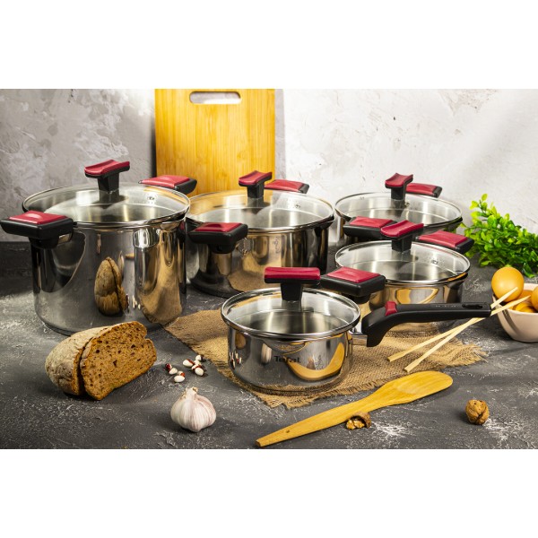 Фото - Набір посуду Tefal G723SA74 Cook & Clip 10 пр каструлі 22см (6,1 л)/24 см (5,0 л)/20 см (2,9 л)/18 см (2,0 л), ковш16 см (1,5 л)