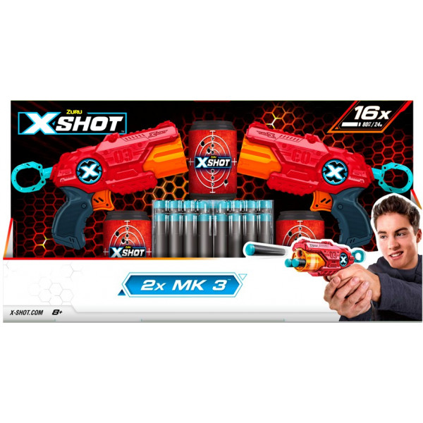 Фото - Бластер многозарядный ZURU X-Shot Red EXCEL MK 3 Double (2 бластера, 3 банки, 16 патронов) (36432R)