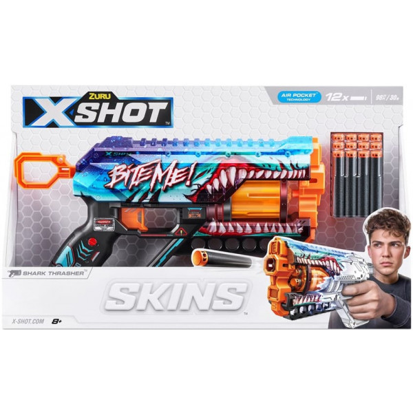 Фото - Бластер многозарядный ZURU X-SHOT Skins Griefer  Shark Thrasher (12 патронов) (36561В)
