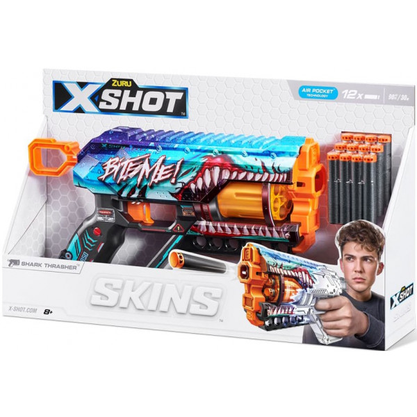 Фото - Бластер многозарядный ZURU X-SHOT Skins Griefer  Shark Thrasher (12 патронов) (36561В)
