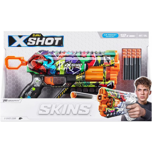 Фото - Бластер многозарядный ZURU X-SHOT Skins Griefer Graffiti (12 патронов) (36561G)