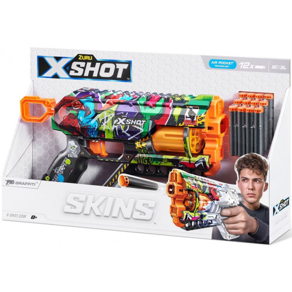 Фото - Бластер многозарядный ZURU X-SHOT Skins Griefer Graffiti (12 патронов) (36561G)