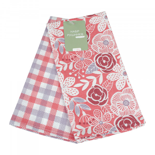 Фото - Набір рушників Home Line вафельні Клітка+Квіти декоративні червоно-лавандові 2 шт. 45Х60 (169662) Фото - Набір рушників Home Line вафельні Клітка+Квіти декоративні червоно-лавандові 2 шт. 45Х60 (169662)