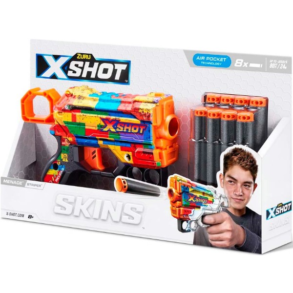 Фото - Бластер однозарядний ZURU X-Shot Skins Menace Striper, 8 патронів (36515N)