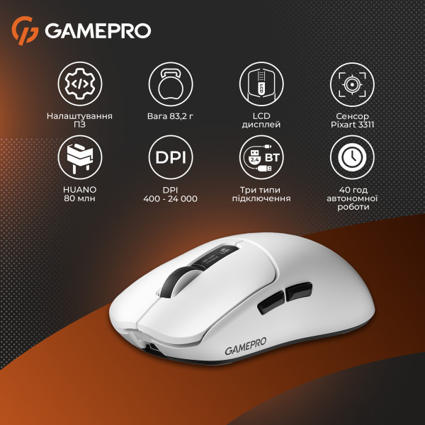 Фото - Миша бездротова ігрова GamePro Genesis Ranker Wireless White (GM012W)
