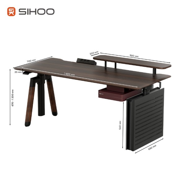 Фото - Стол с электрорегулировкой высоты Sihoo D07 1.6m Walnut/Black (D07B-101/D07J-101-AB)