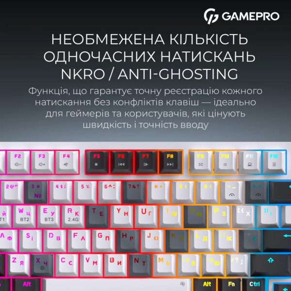 Фото - Клавіатура бездротова ігрова GamePro Asgard Valhalla Pro QLAB Sakura Switch Bluetooth/2.4G/USB White With Display (MK160-W-D-QS-PRO)