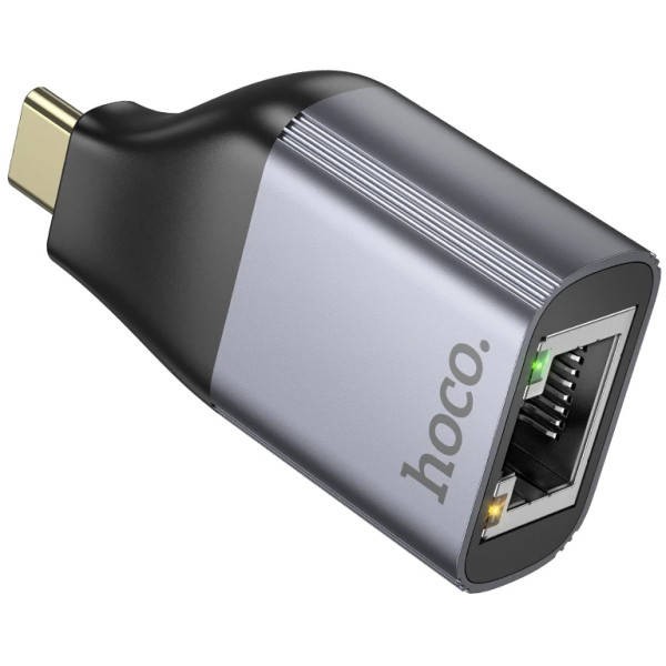 Фото - Перехідник HOCO UA35 Type-C to RJ45 Metal Gray (6942007645607)