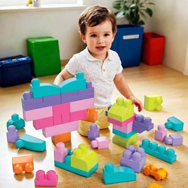 Фото - Пластиковый конструктор для малышей Mega Bloks розовый в мешке (80 дет.) (DCH62)