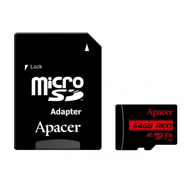 Фото - Карта пам'яті Apacer MicroSDHC 64GB UHS-I Class 10 + SD adapter (AP64GMCSX10UB-R)