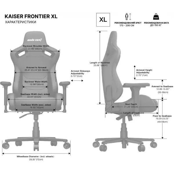Фото - Кресло для геймеров Anda Seat Kaiser Frontier Fabric Black Size XL (AD12YXL-17-B-F-B02)