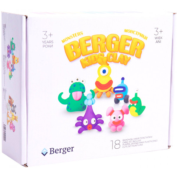 Фото - Маса для ліплення Berger Kids Clay Монстрики 18 баночок 580 г Різнобарвний (Monsters 01-18)