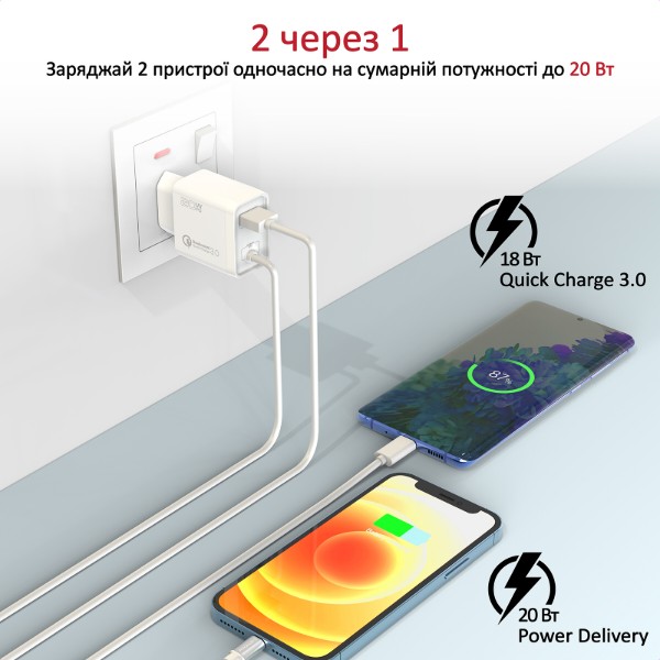 Фото - Мережевий зарядний пристрій Promate Icharge-pdqc3.white