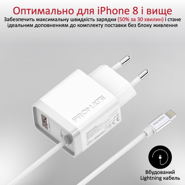 Фото - Мережевий зарядний пристрій Promate Icharge-pdqc3.white