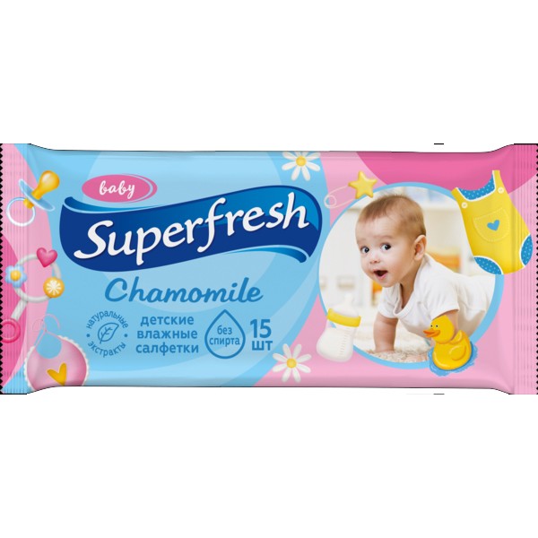 Фото - Серветки вологі для дітей Superfresh Baby chamomile, 15 шт. (42215469)