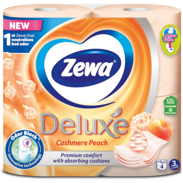 Фото - Туалетний папір Zewa Deluxe 3-слойная Персик 4 шт. (9011111035769)
