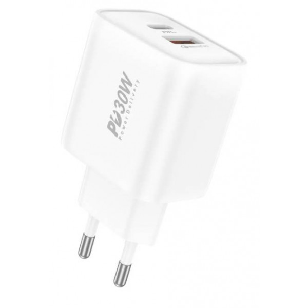 Фото - Мережевий зарядний пристрій Foneng PD30W (1xUSB, 1xType-C) White (EU52-CH)
