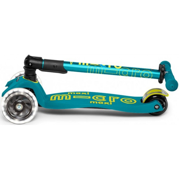 Фото - Триколісний самокат Micro "Maxi Deluxe Foldable LED" – ЗЕЛЕНИЙ (до 50 кг, триколісний, світло) (MMD097)