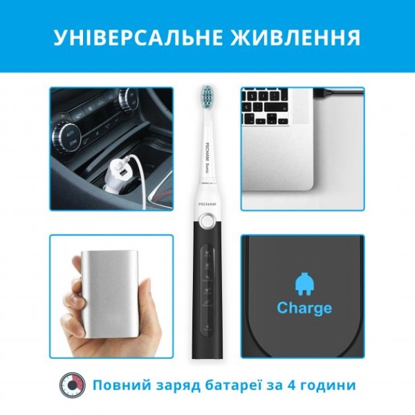 Фото - Зубная щетка электрическая Pecham Black-White Travel (0290119080608)