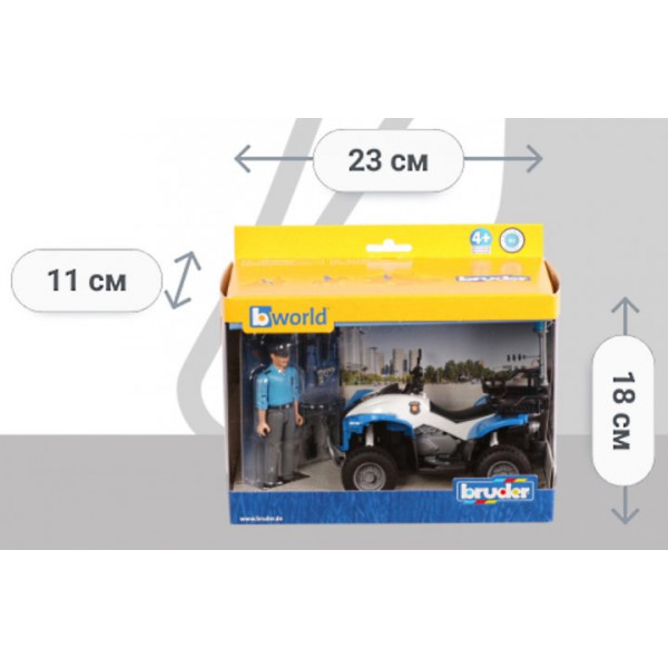 Фото - Наземна спецтехніка BRUDER поліцейський квадроцикл + фігурка полісмен (63010)