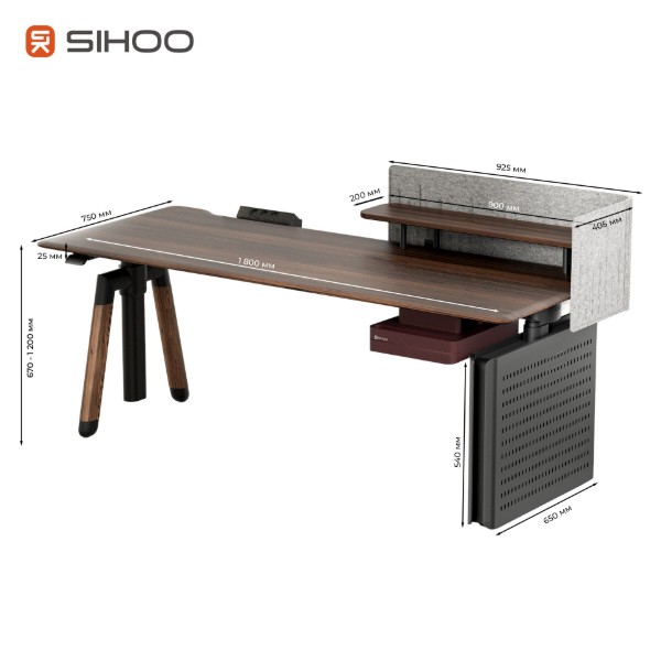 Фото - Стіл з електрорегулюванням висоти Sihoo D07 1.8m Walnut/Black (D07A-101/D07J-101-AB/DO7-P)