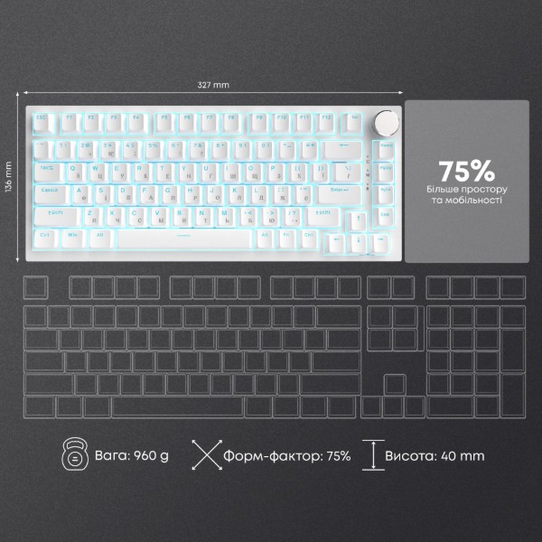 Фото - Клавиатура проводная игровая Ajazz AK820 Red Switch White USB-C (AK820-R-W)