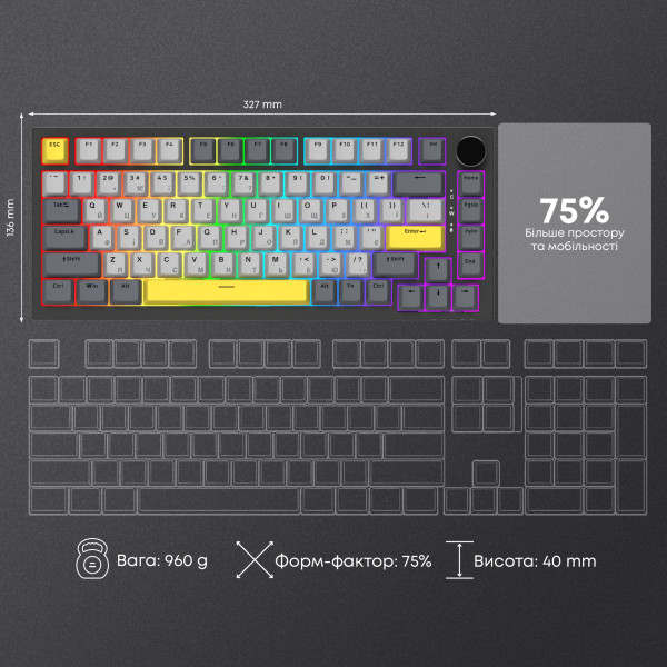 Фото - Клавіатура дротова ігрова Ajazz AK820 Sea Salt Switch Black USB-C (AK820-SS-BGY)