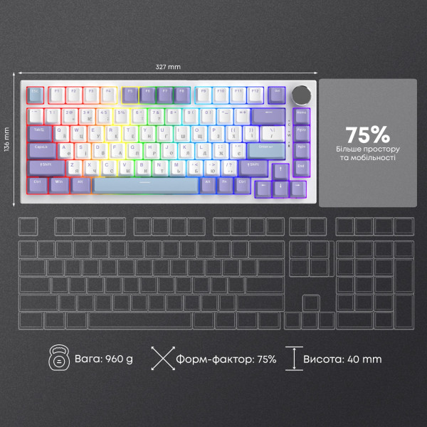 Фото - Клавиатура проводная игровая Ajazz AK820 Sea Salt Switch White USB-C (AK820-SS-PWB)