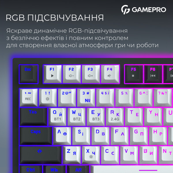 Фото - Клавіатура бездротова ігрова GamePro Asgard Valhalla Pro 75% Wireless/Bluetooth/USB White (MK160W-D-Pro)