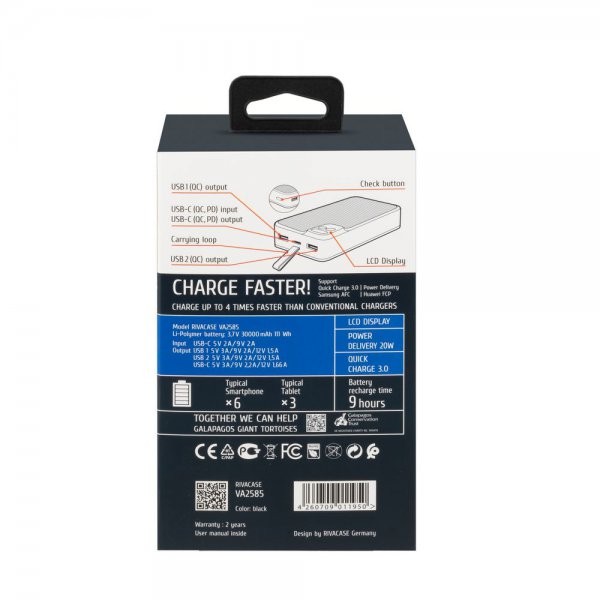 Фото - Батарея мобільна RIVACASE RIVAPOWER 30000 mA Black (VA2585)