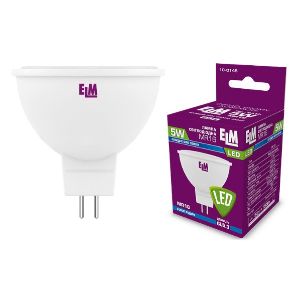 Фото - Лампочка світлодіодна ELM MR16 5W GU5.3 4000K 18-0146
