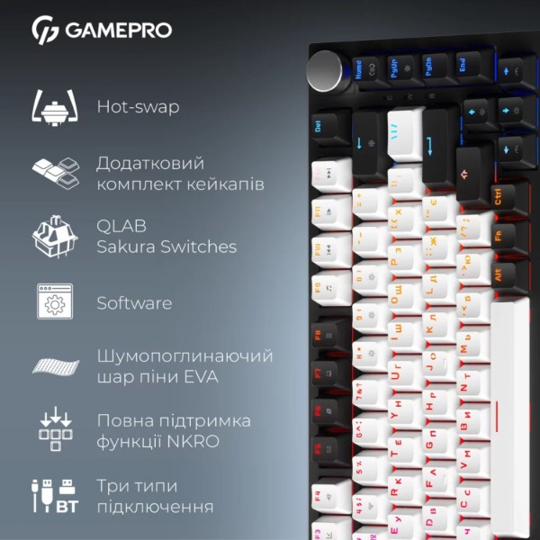 Фото - Клавиатура беспроводная игровая GamePro Asgard Valhalla QLAB Sakura Switch Bluetooth/2.4G/USB Black (MK160-B-QS-PRO)