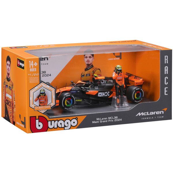 Фото - Колекційна машинка 1:24 Bburago з фігуркою - MCLAREN MCL38 1:24 (18-28040)