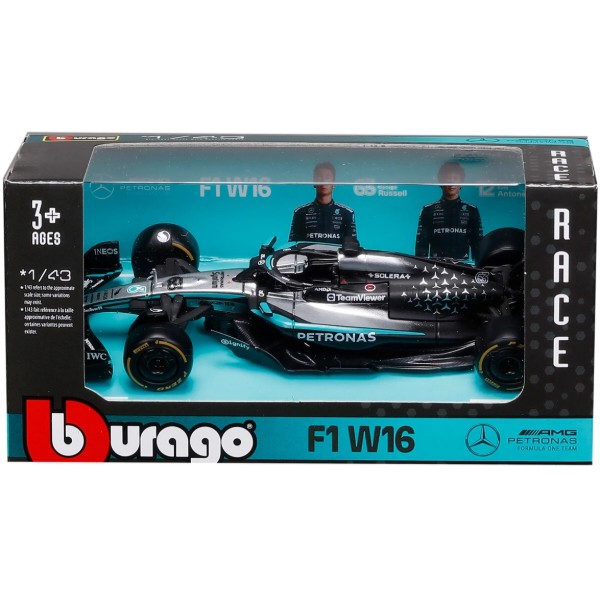 Фото - Колекційна машинка 1:43 Bburago MERCEDES-AMG F1 W16 PETRONAS (2025) в асортименті (18-38237)
