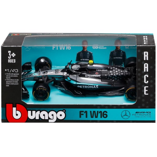 Фото - Колекційна машинка 1:43 Bburago MERCEDES-AMG F1 W16 PETRONAS (2025) в асортименті (18-38237)