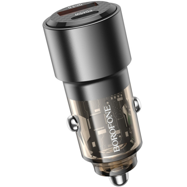 Фото - Автомобільний зарядний пристрій BOROFONE BZ20A Smart 83W PD65W+QC3.0 Transparent Black (6941991101625)