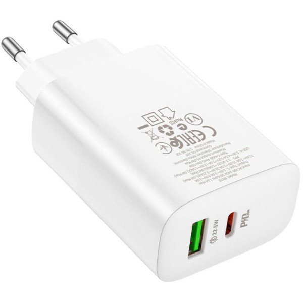 Фото - Мережевий зарядний пристрій BOROFONE BN10 Sunlight PD65W dual port(1A1C) charger White (6974443388190)