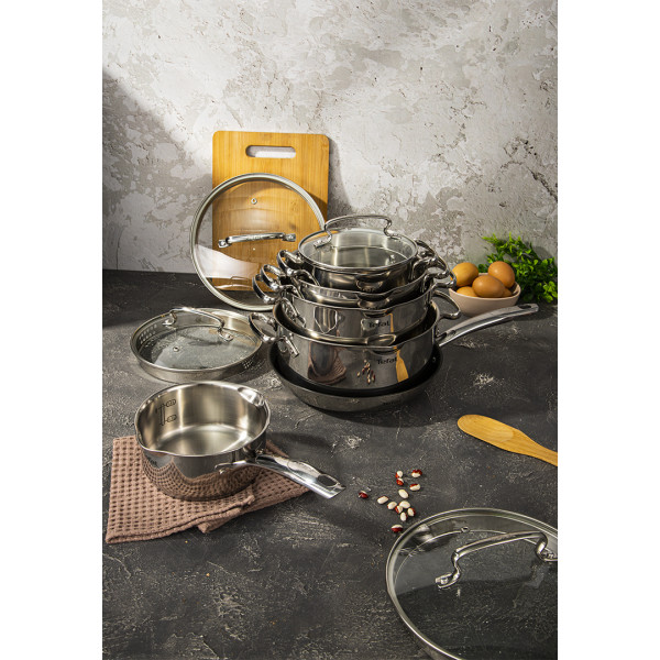 Фото - Набір посуду Tefal G732SA55 Duetto+ 10 пр. со сковородой (кастр. 6,0/5,0/2,5/1,5 л., ковш 1,5 л б/кр, сковорода 26 см)