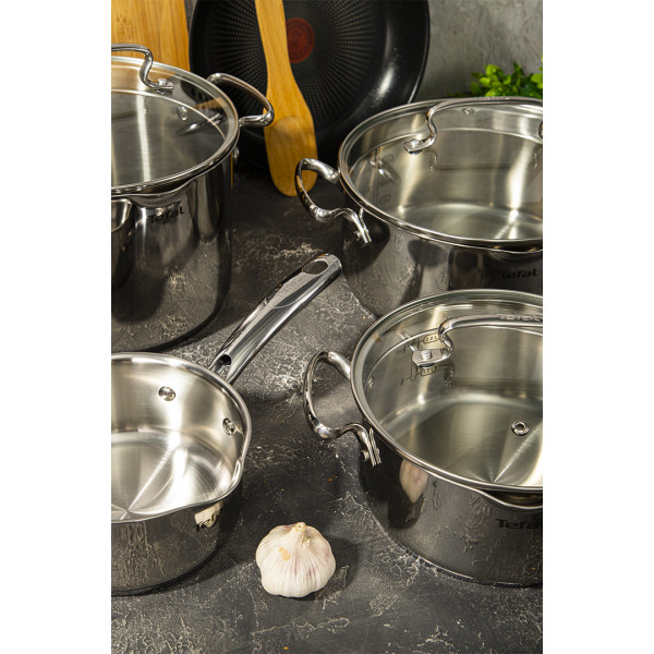 Фото - Набір посуду Tefal G732SA55 Duetto+ 10 пр. со сковородой (кастр. 6,0/5,0/2,5/1,5 л., ковш 1,5 л б/кр, сковорода 26 см)