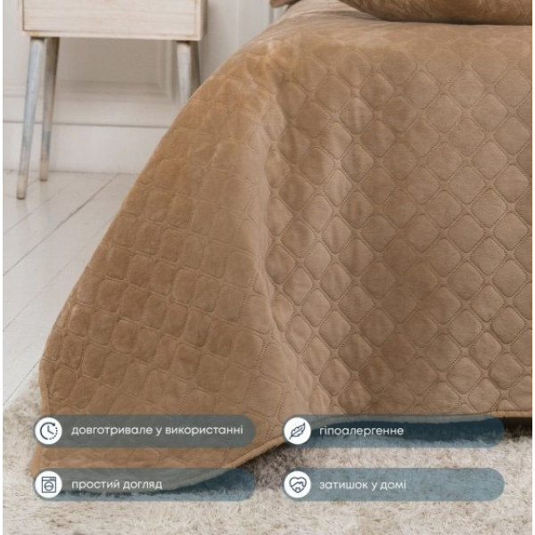 Фото - Покривало двоспальне ТЕП Velour 180х240 см Золотий беж/Ромб круглий (4-00516_22471)