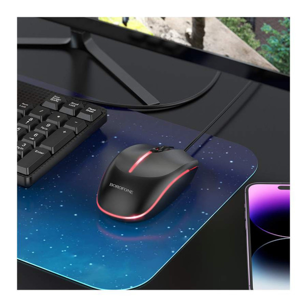 Фото - Мышь проводная игровая BOROFONE BG10 Soaring game luminous wired mouse Black (6941991102745)