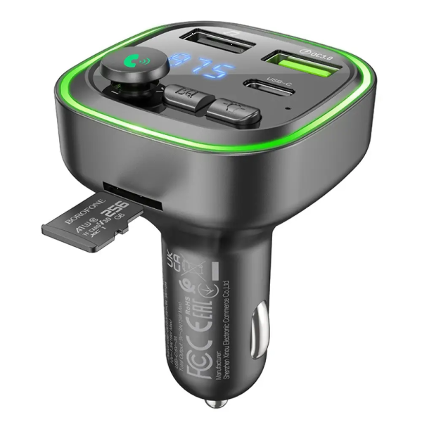 Фото - FM модулятор BOROFONE BC48 Broad QC3.0 car BT FM transmitter 18W Black (6941991104039)