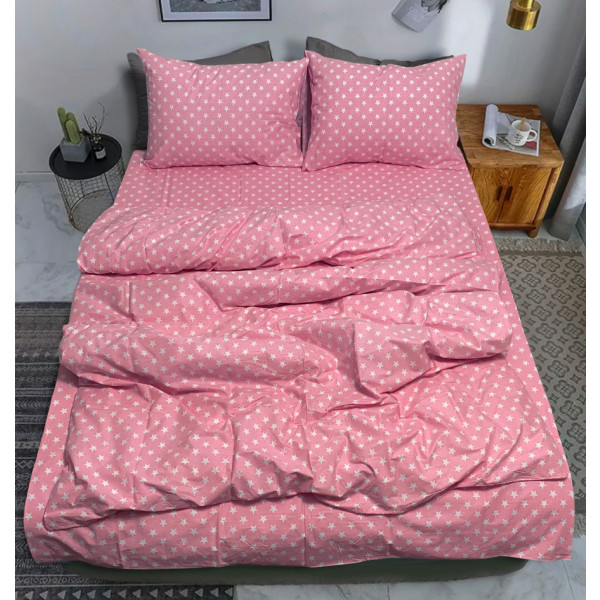 Фото - Комплект постільної білизни Zastelli 51 Білі зірки на рожевому поплін 200х220 см рожевий (21401)