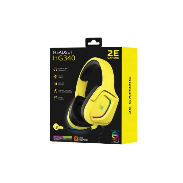 Фото - Гарнітура дротова ігрова 2E HG340 RGB 3.5mm Yellow (2E-HG340YW)